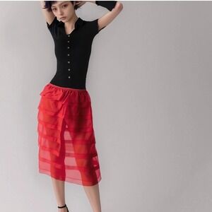 80s‎ Red Chiffon Slip Skirt Vintage Petticoat Coquette Streetwear Size S